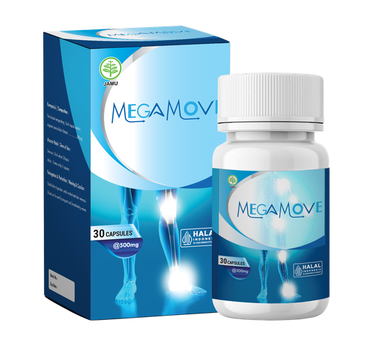 Kemasan produk suplemen Megamove dengan sentuhan artisanal